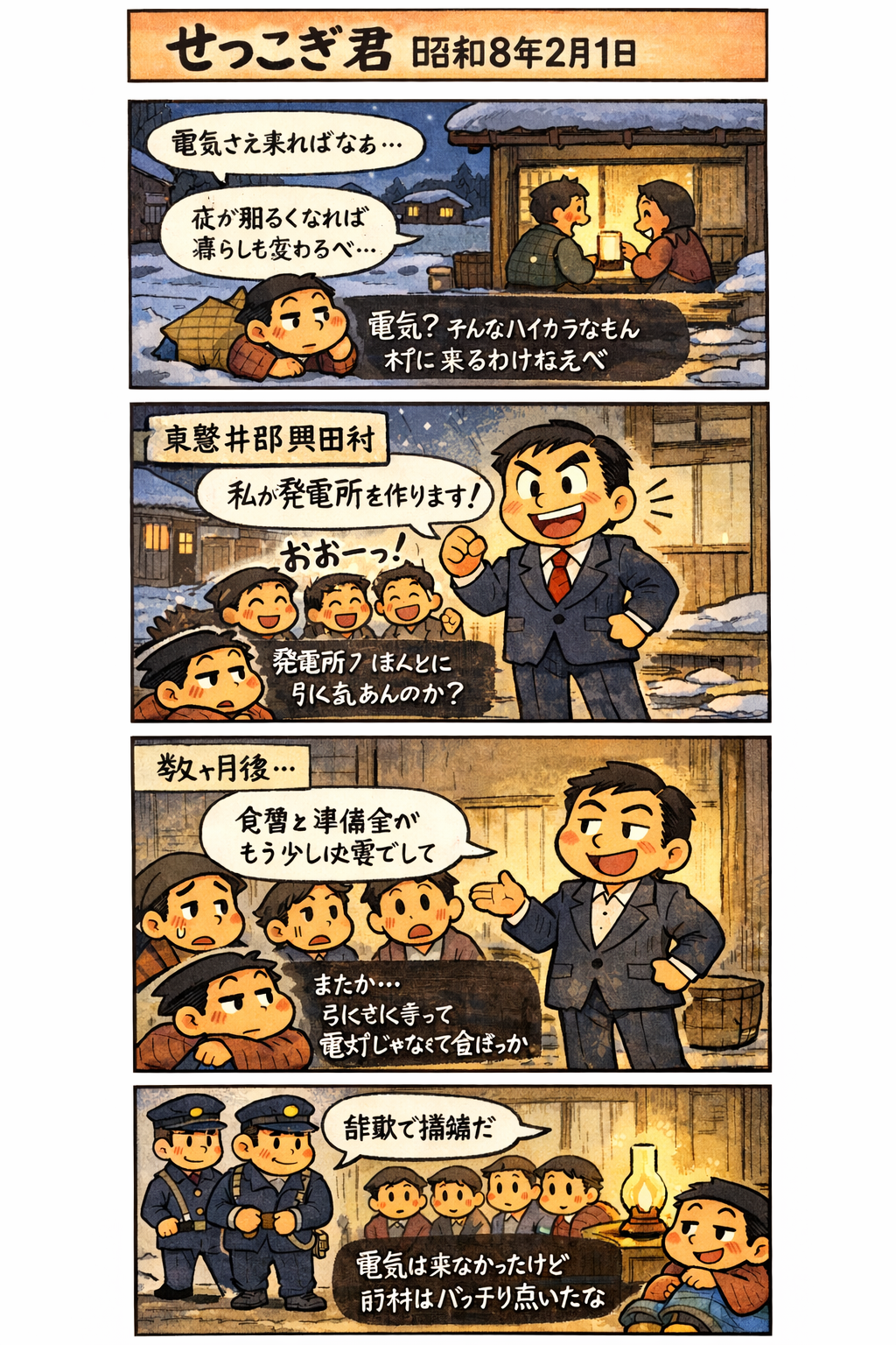 せっこぎ君（S8.2.1）東磐井郡興田村で電灯引く引く詐欺