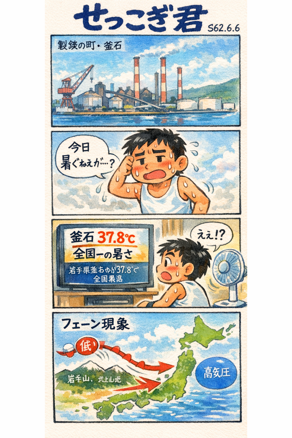 せっこぎ君（S62.6.6）釜石で全国最高気温37.８℃